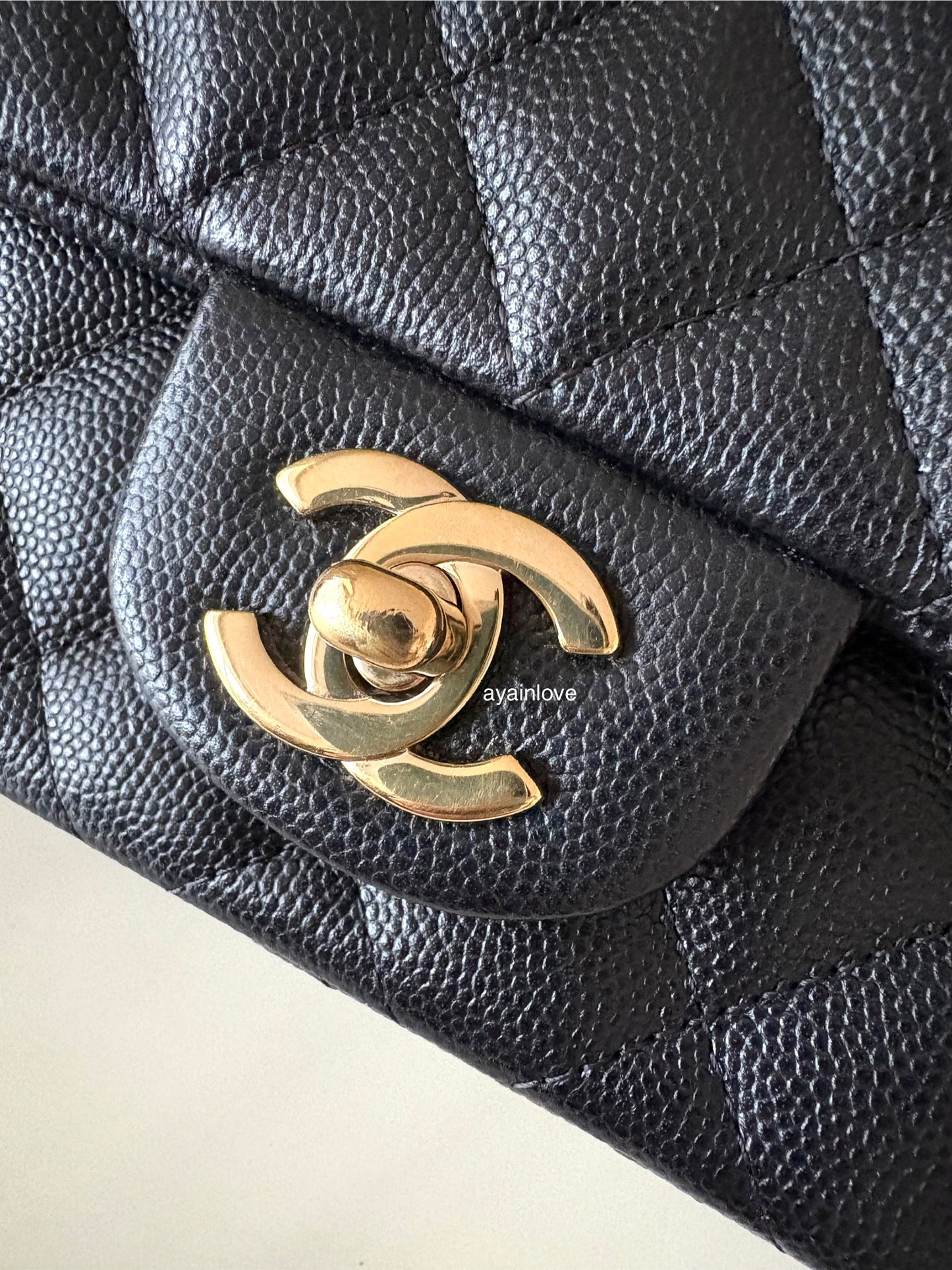 CHANEL 18B Black Caviar Quilted Rectangular Mini Flap Bag Light Gold Hardware