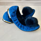 LOUIS VUITTON Blue Pompom Velvet Calfskin Flirty Ballet Flat Sz 38