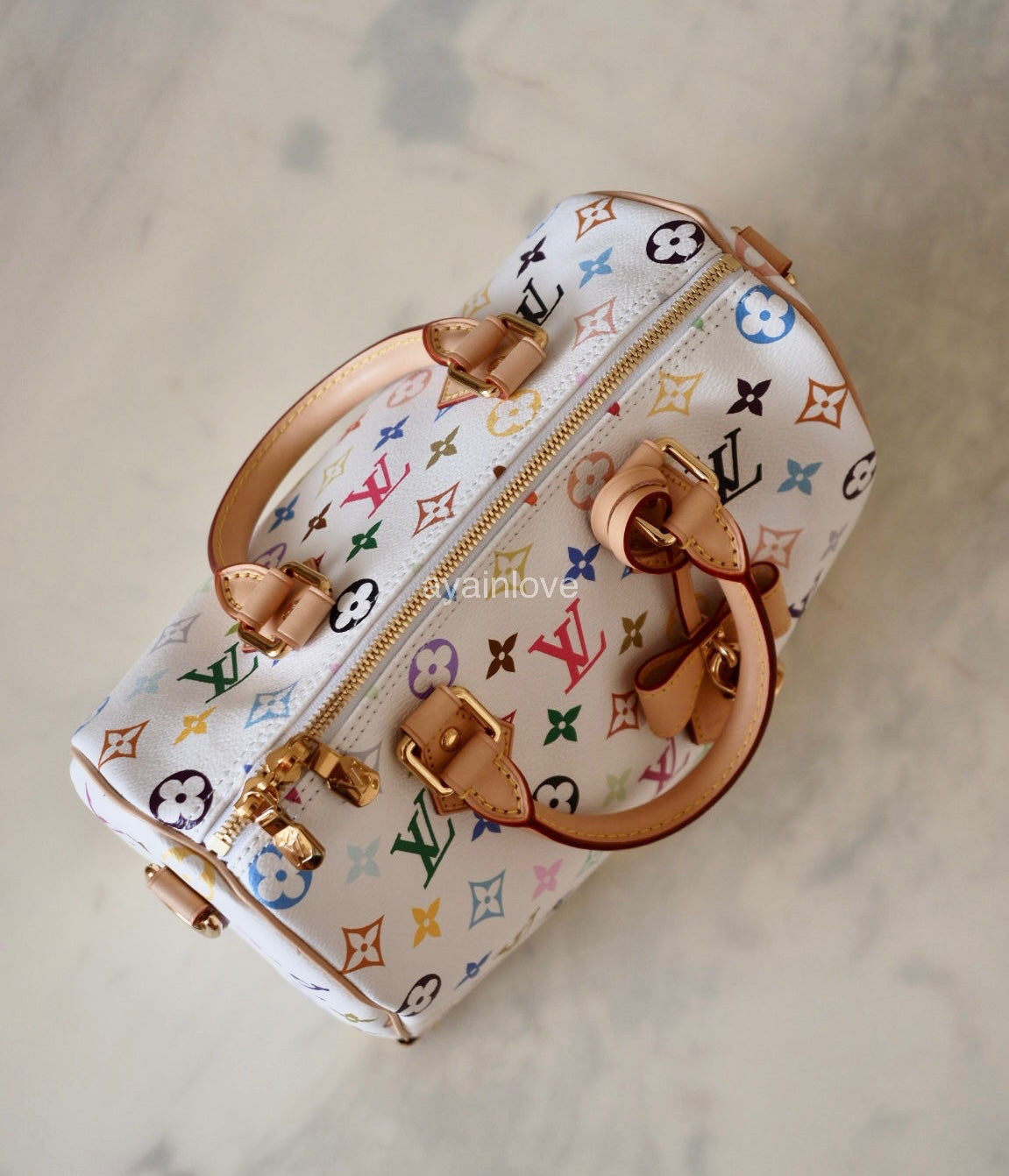 LOUIS VUITTON LV x TM White Multicolour Murakami Speedy 25 Gold Hardware