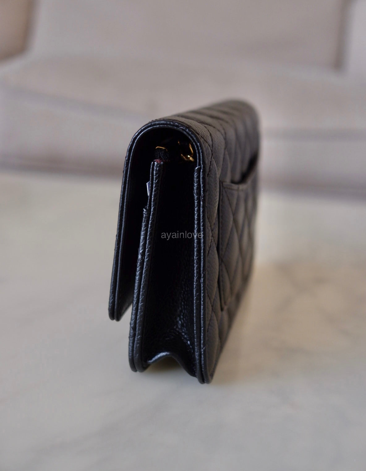 CHANEL Black Caviar Microchipped Classic Wallet On Chain Gold Hardware