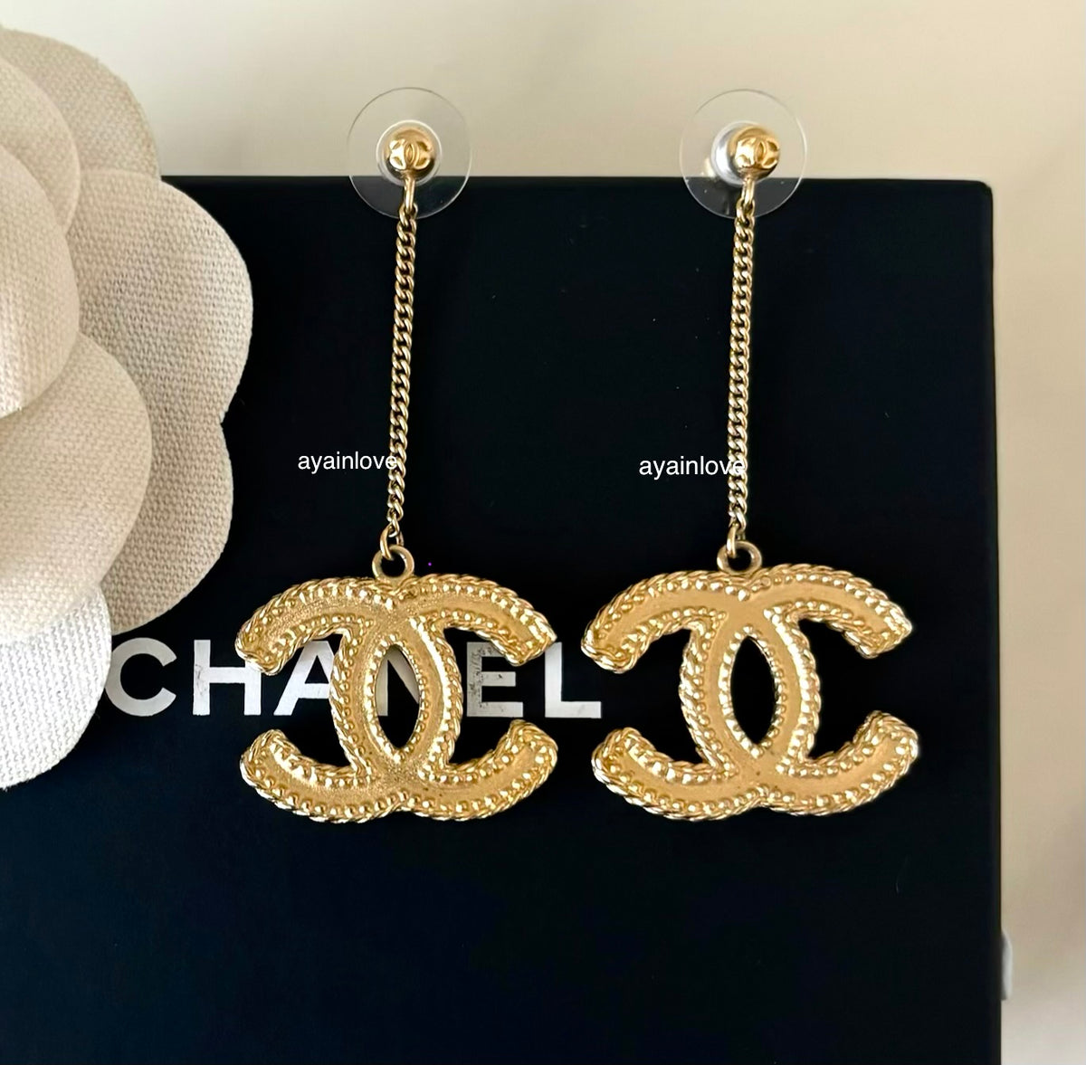 CHANEL Baroque Large CC Dangle Stud Earrings Gold Hardware