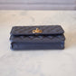 CHANEL 23K Dark Grey Caviar Camellia CC Wallet On Chain *Microchipped* Brushed Gold Hardware
