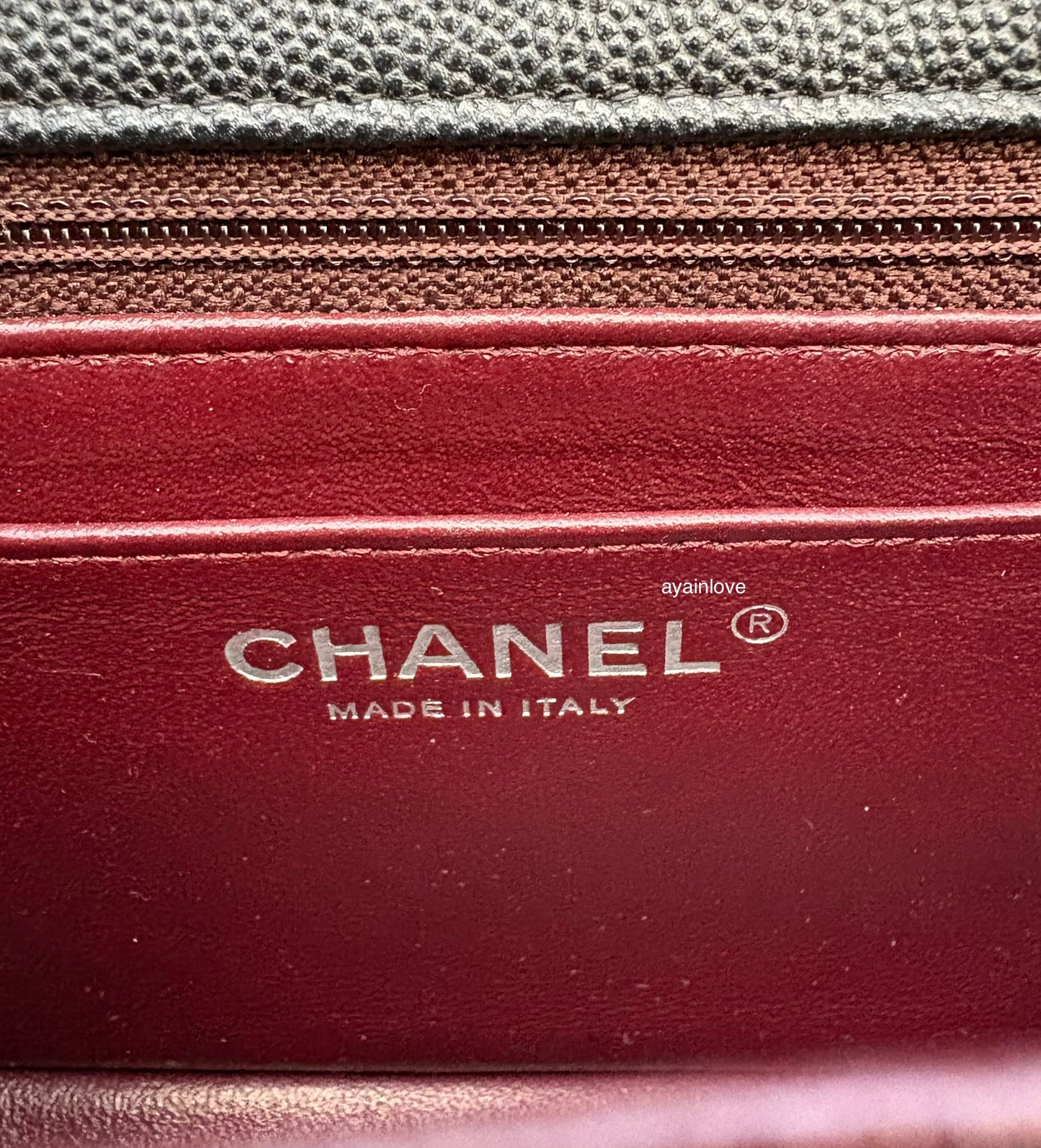 CHANEL 17B Black Caviar (Burgundy Interior) Quilted Square Mini Flap Bag Silver Hardware