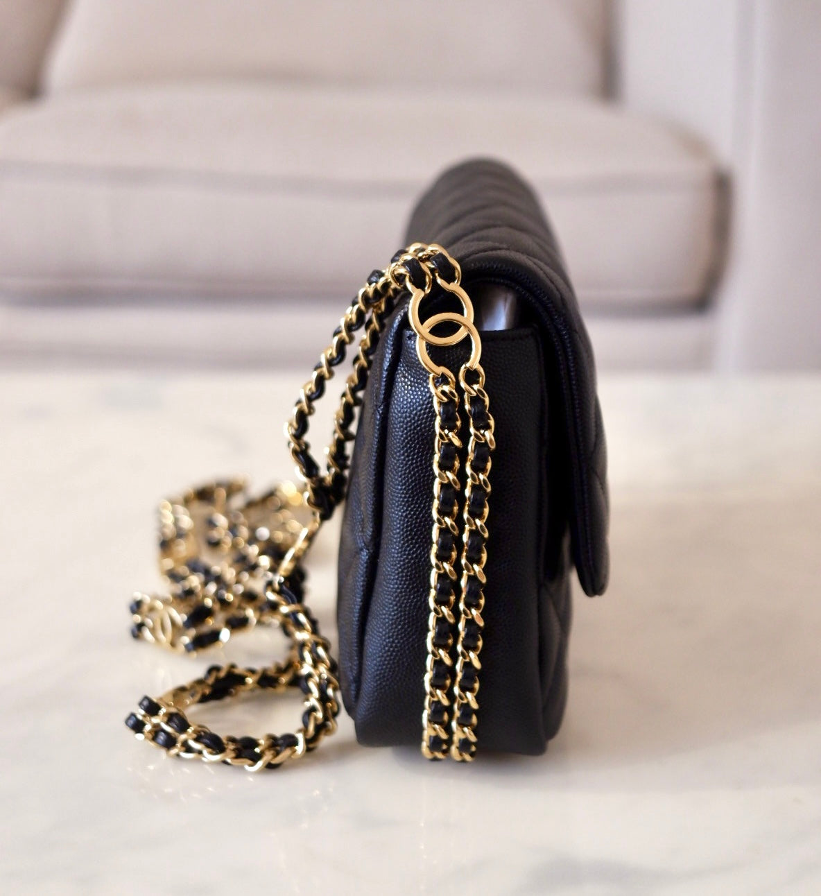 CHANEL 23C Black Caviar CC You 24cm Small Flap Bag Gold Hardware