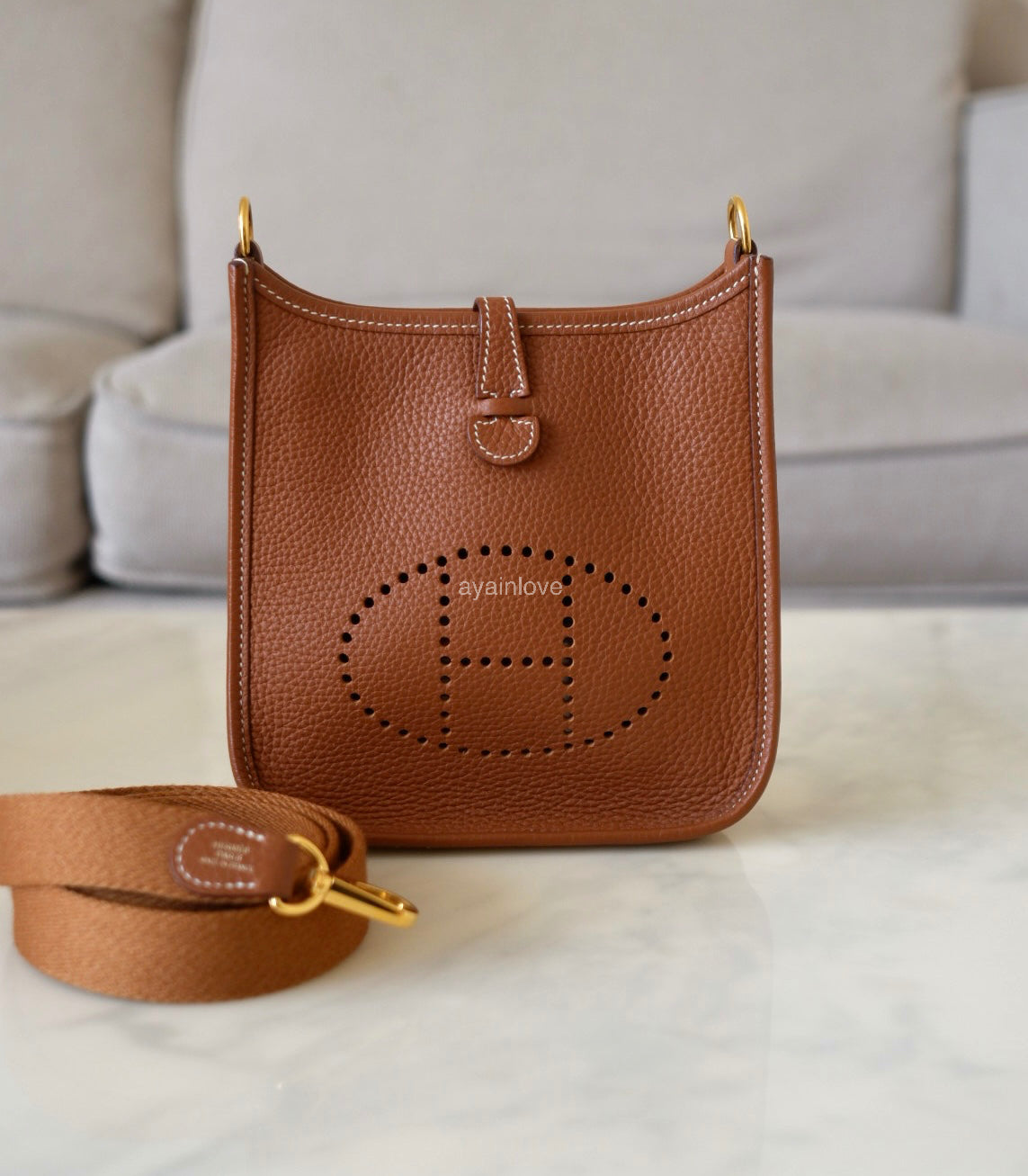 HERMES Mini Evelyne TPM 16 Amazone Gold Clemence Gold Hardware Z Stamp