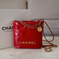 CHANEL Mini 22 Red Shiny Calf Skin Bag Gold Hardware