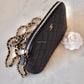 CHANEL Small Black Lambskin Zip Clutch on Chain Camera Bag Light Gold Hardware