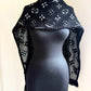 LOUIS VUITTON LV Shine Black Silver Echarpe Logomania M75833 Wool Shawl Scarf