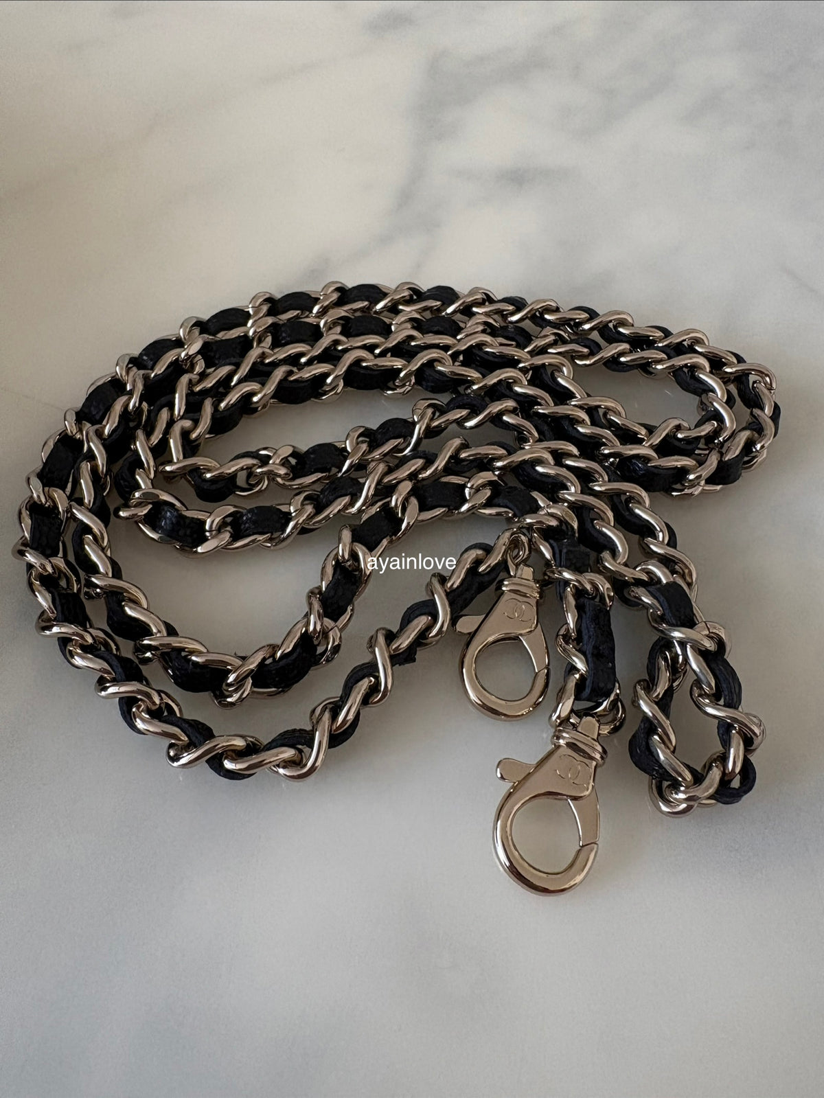 CHANEL Black Caviar Top Handle Flat Vanity on Chain Light Gold Hardware