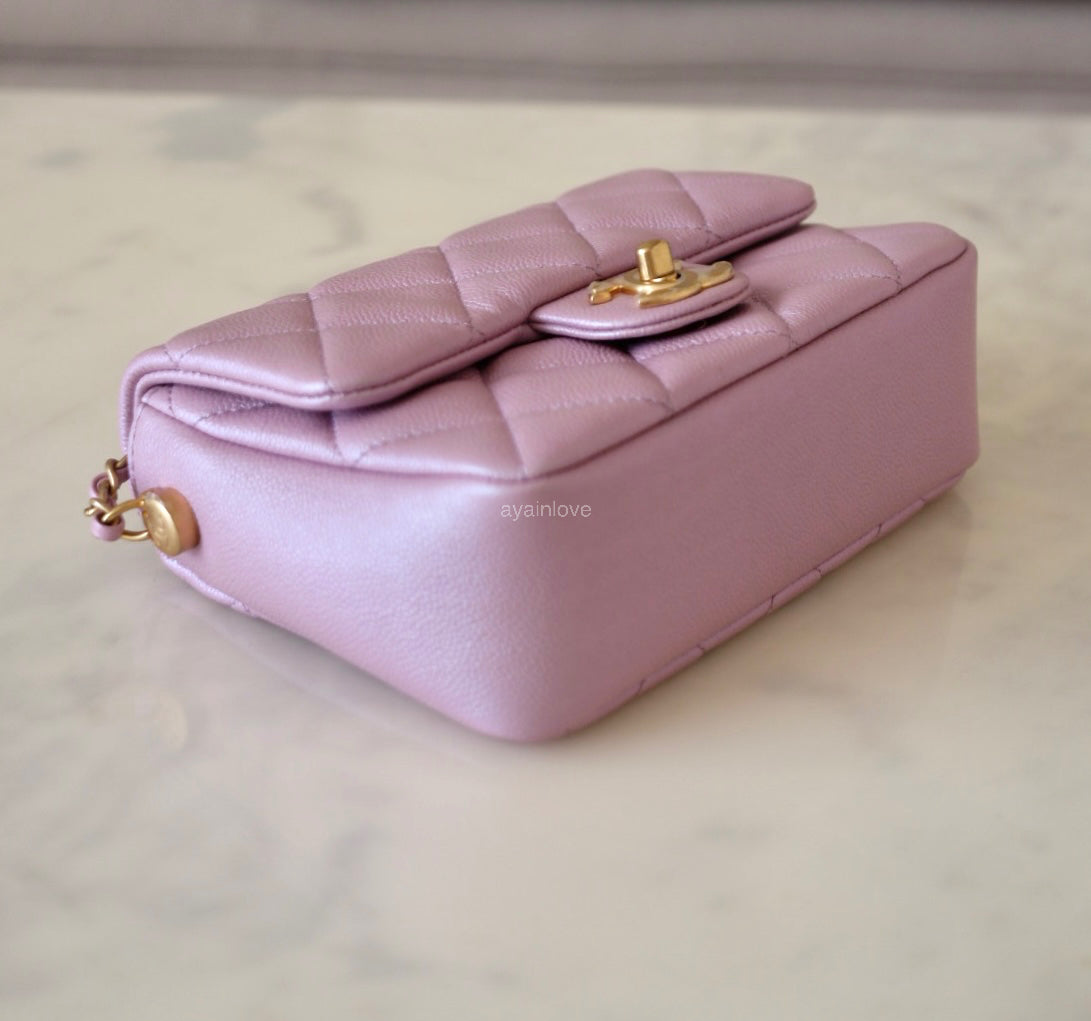 CHANEL 21K Iridescent Pink Caviar My Perfect Square Mini Flap Bag Gold Hardware