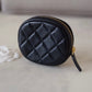 CHANEL Black Lamb Skin Round Coin Purse Card Holder Gold Hardware