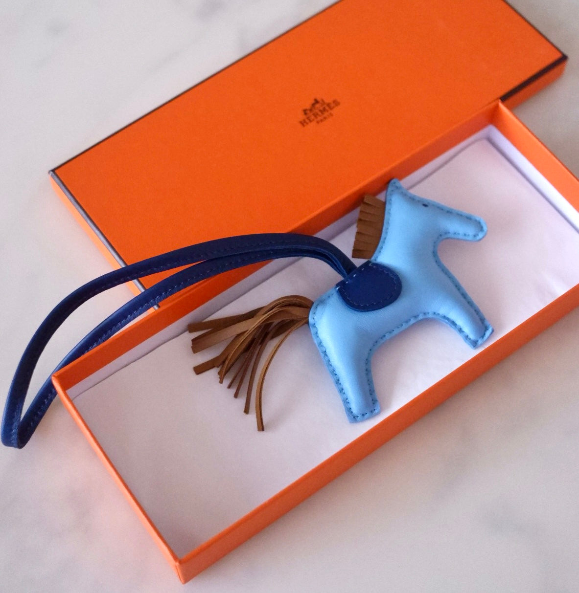 HERMES Rodeo PM Tricolour Bleu Celeste/Kraft/Bleu De Malte Bag Charm