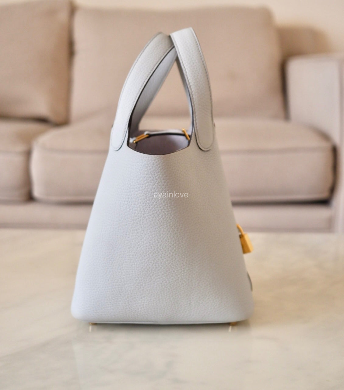 HERMES Picotin 18 Bleu Pale Taurillion Clemence Gold Hardware B Stamp