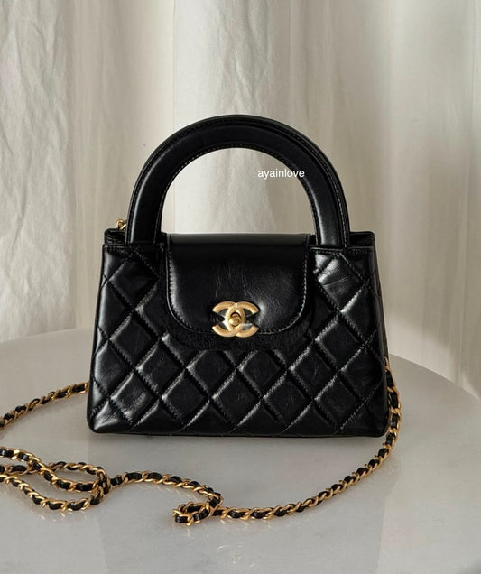CHANEL Black Calfskin Mini Kelly 19cm Shopping Bag Gold Hardware