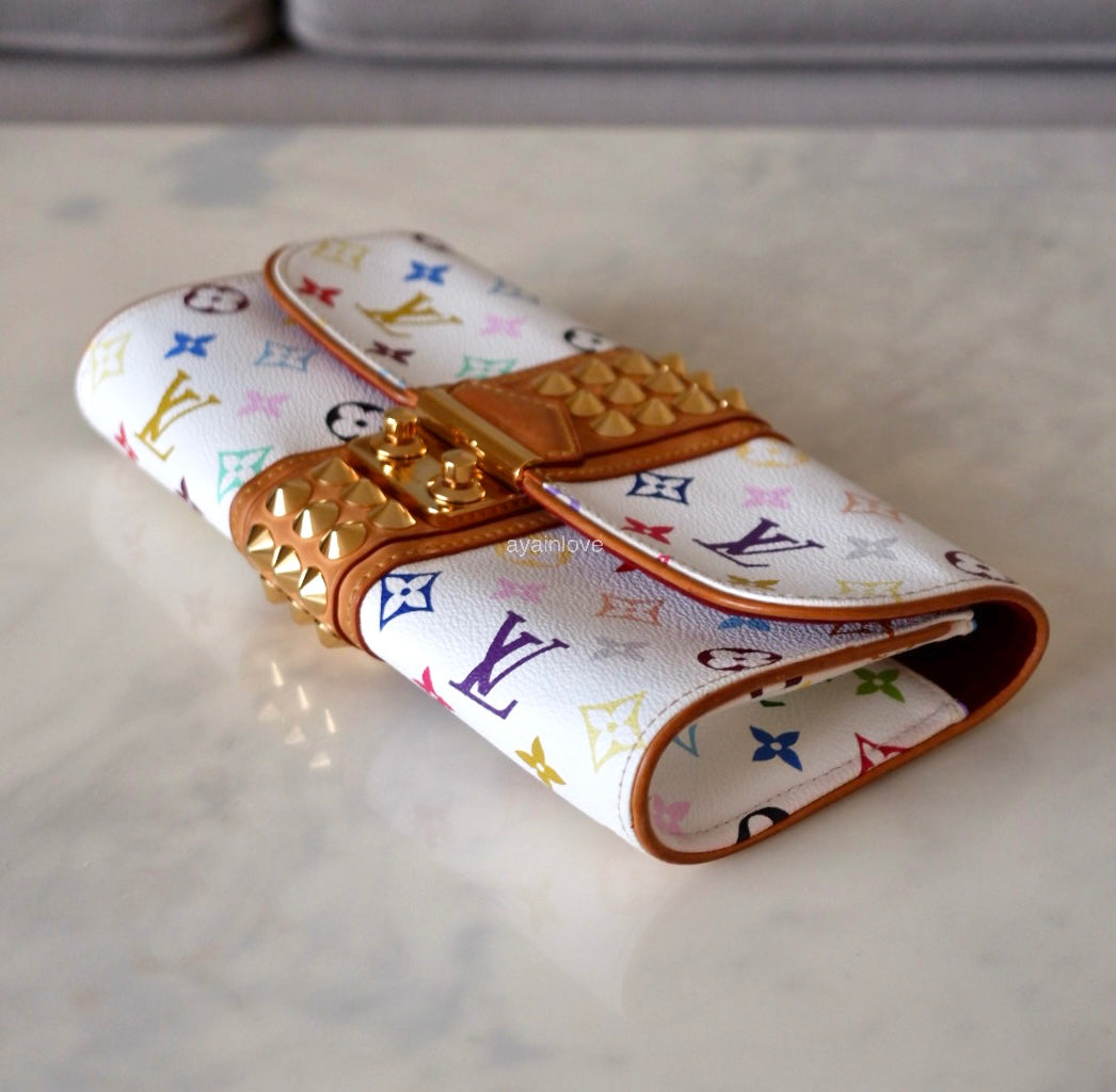 LOUIS VUITTON Courtney White Multicolour Murakami Clutch Bag Gold Hardware