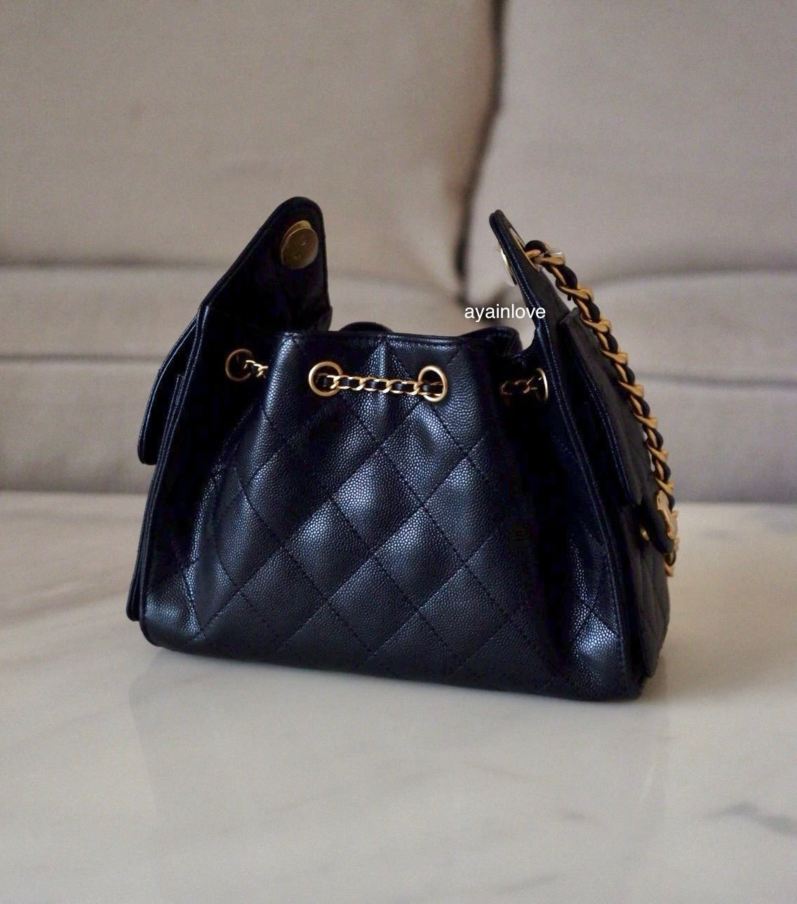 CHANEL 25 Mini Black Caviar Microchipped Bag Gold Hardware