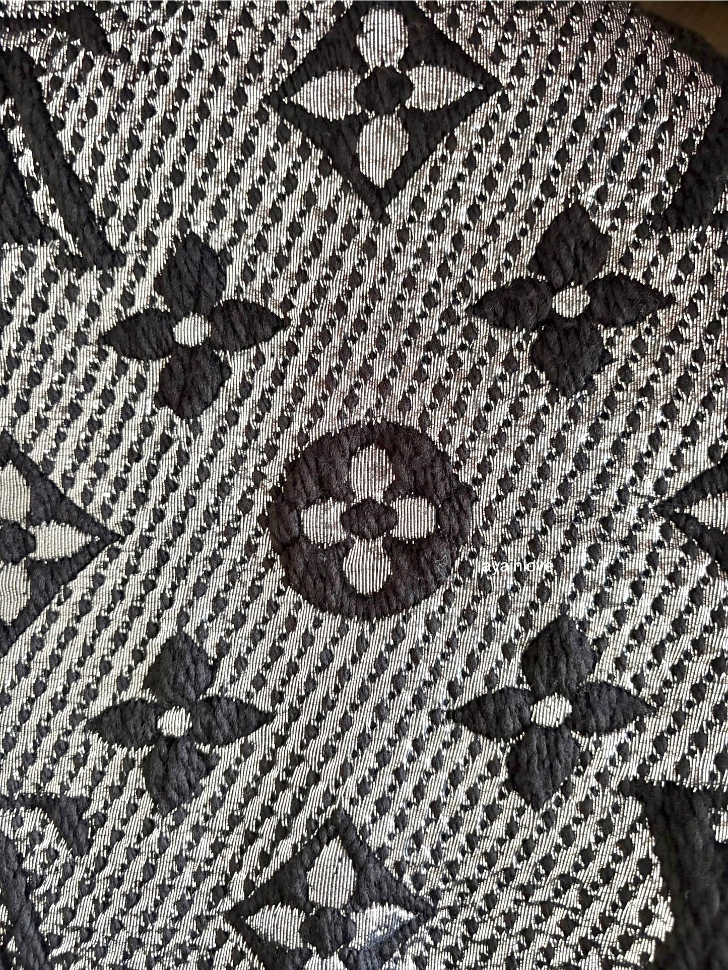 LOUIS VUITTON LV Shine Black Silver Echarpe Logomania M75833 Wool Shawl Scarf