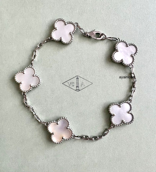 Van Cleef Arpels VCA 5 Motifs Bracelet White Mother of Pearl 18KT White Gold Vintage Alhambra