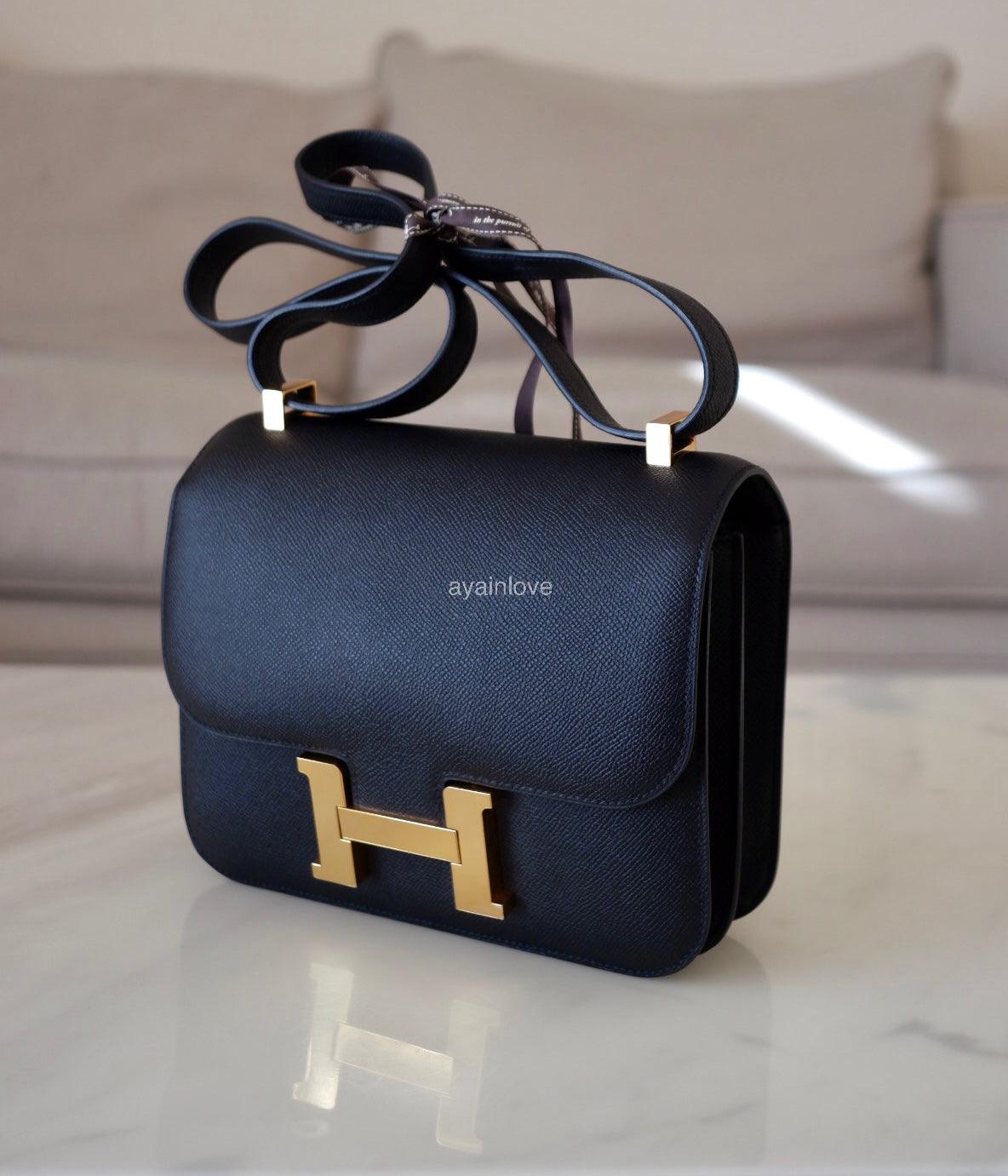 HERMES Constance 24 Noir Black Epsom Rose Gold Hardware D Stamp