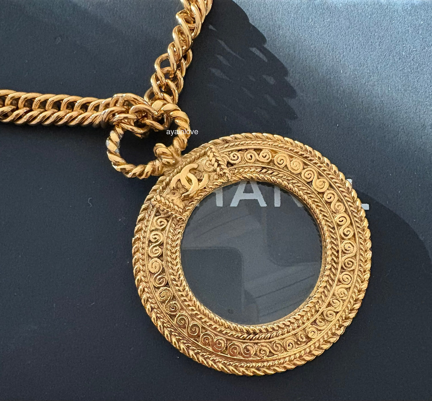 CHANEL Vintage CC Round Eyeglass Pendant Necklace 24KT Gold Plated Hardware