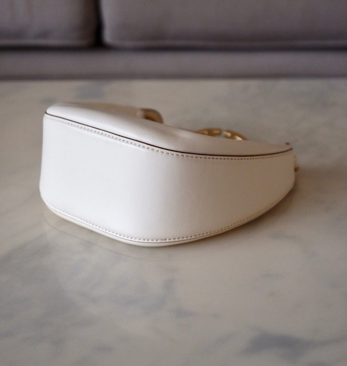 VALENTINO Vlogo Ivory Moon Zip Up Mini Hobo Bag Gold Hardware