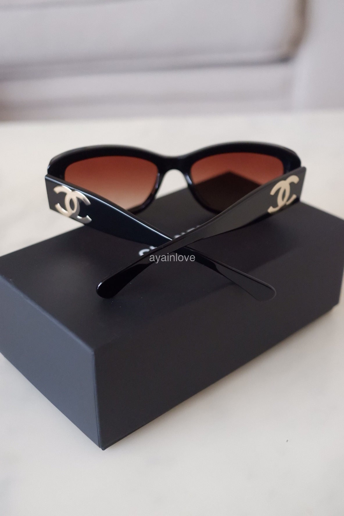 CHANEL Pillow Black CC Logo Hardware Rectangle Sunglasses