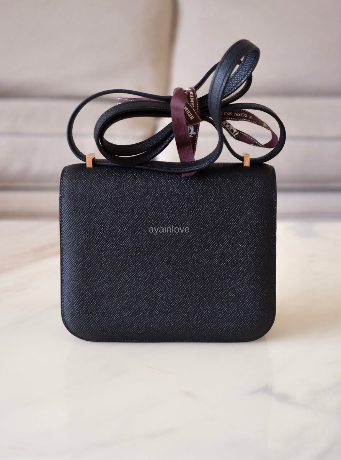 HERMES Constance Mini 18 Noir Black Epsom Rose Gold Hardware W Stamp