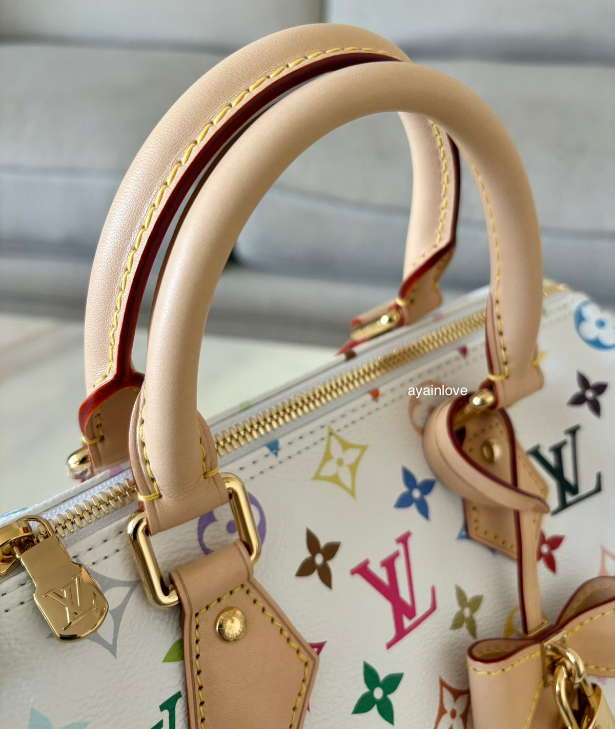 LOUIS VUITTON LV x TM White Multicolour Murakami Speedy 25 Gold Hardware