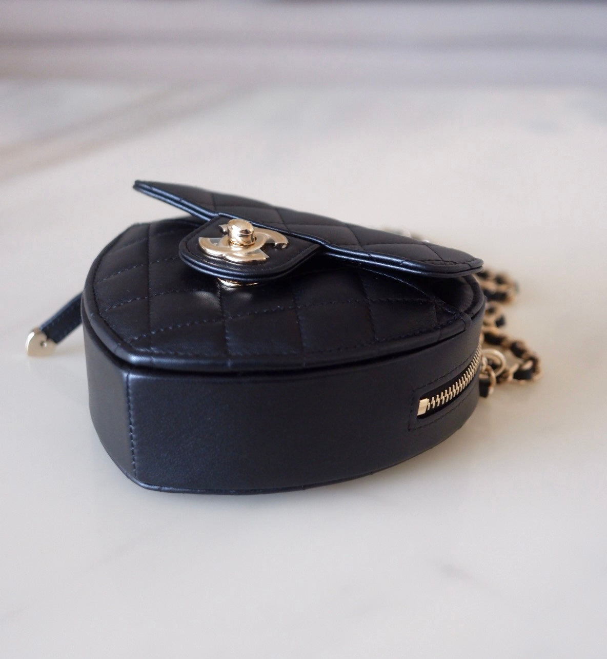 CHANEL 22S Black CC in Love Heart Small Cross-Body Bag Light Gold Hardware