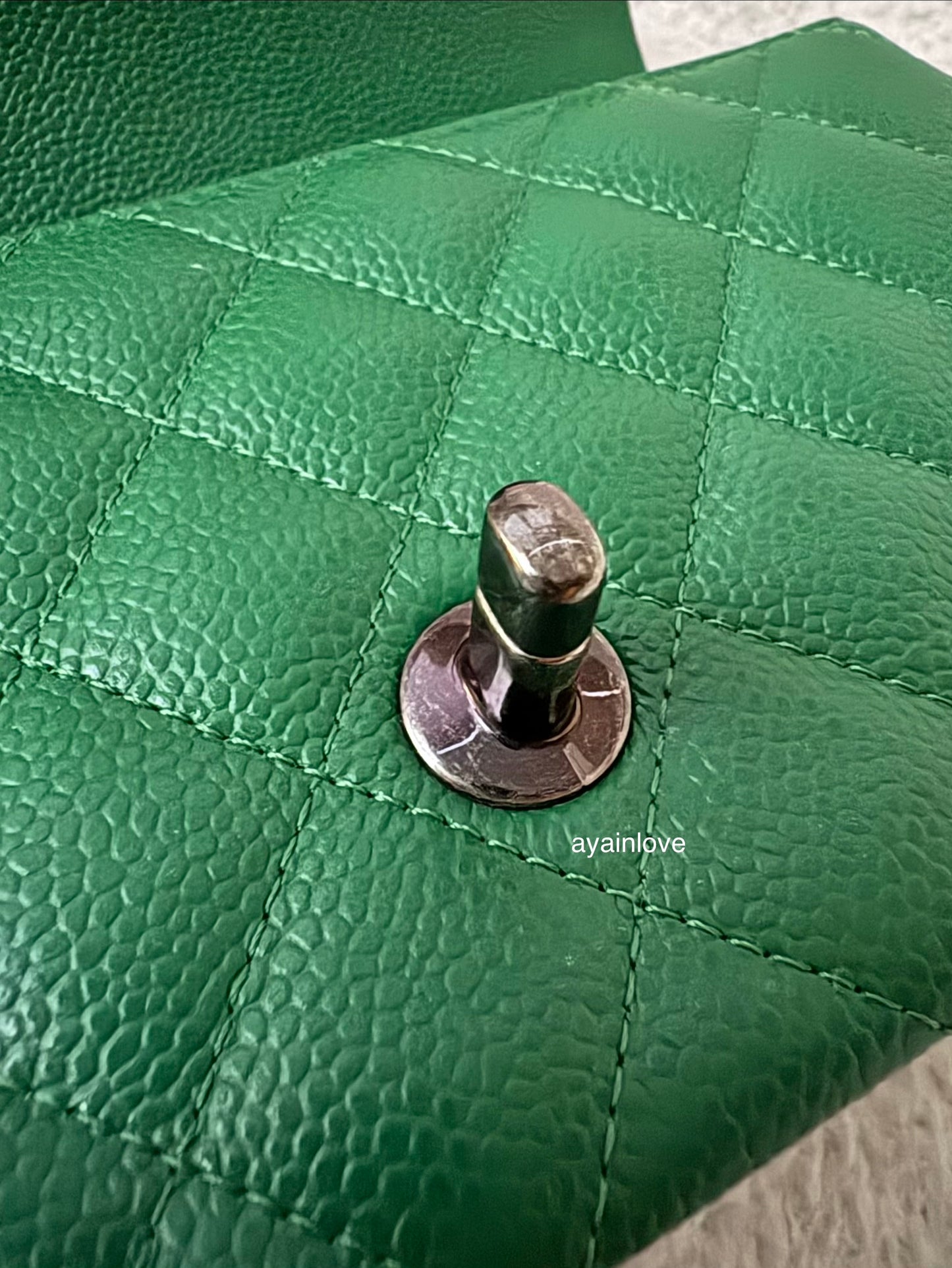 CHANEL Green Caviar Classic Quilted Rectangular Mini Flap Bag Ruthenium Hardware