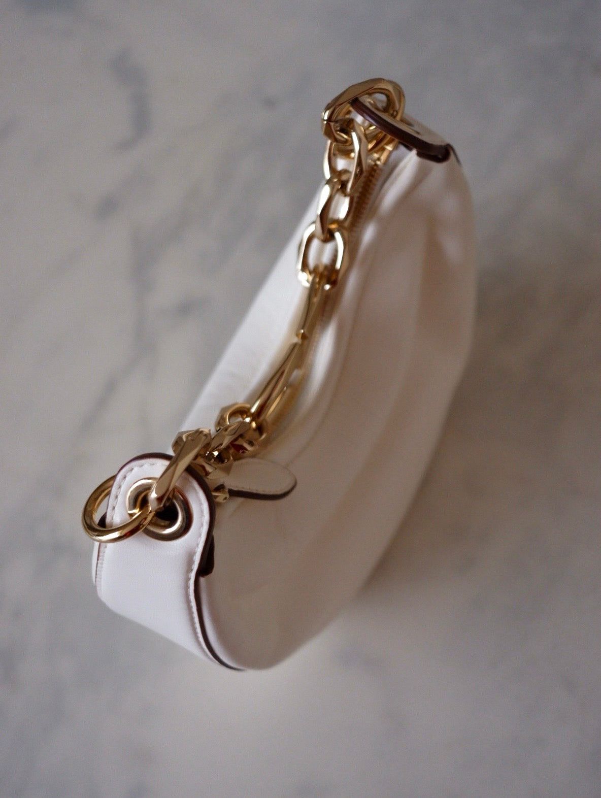 VALENTINO Vlogo Ivory Moon Zip Up Mini Hobo Bag Gold Hardware
