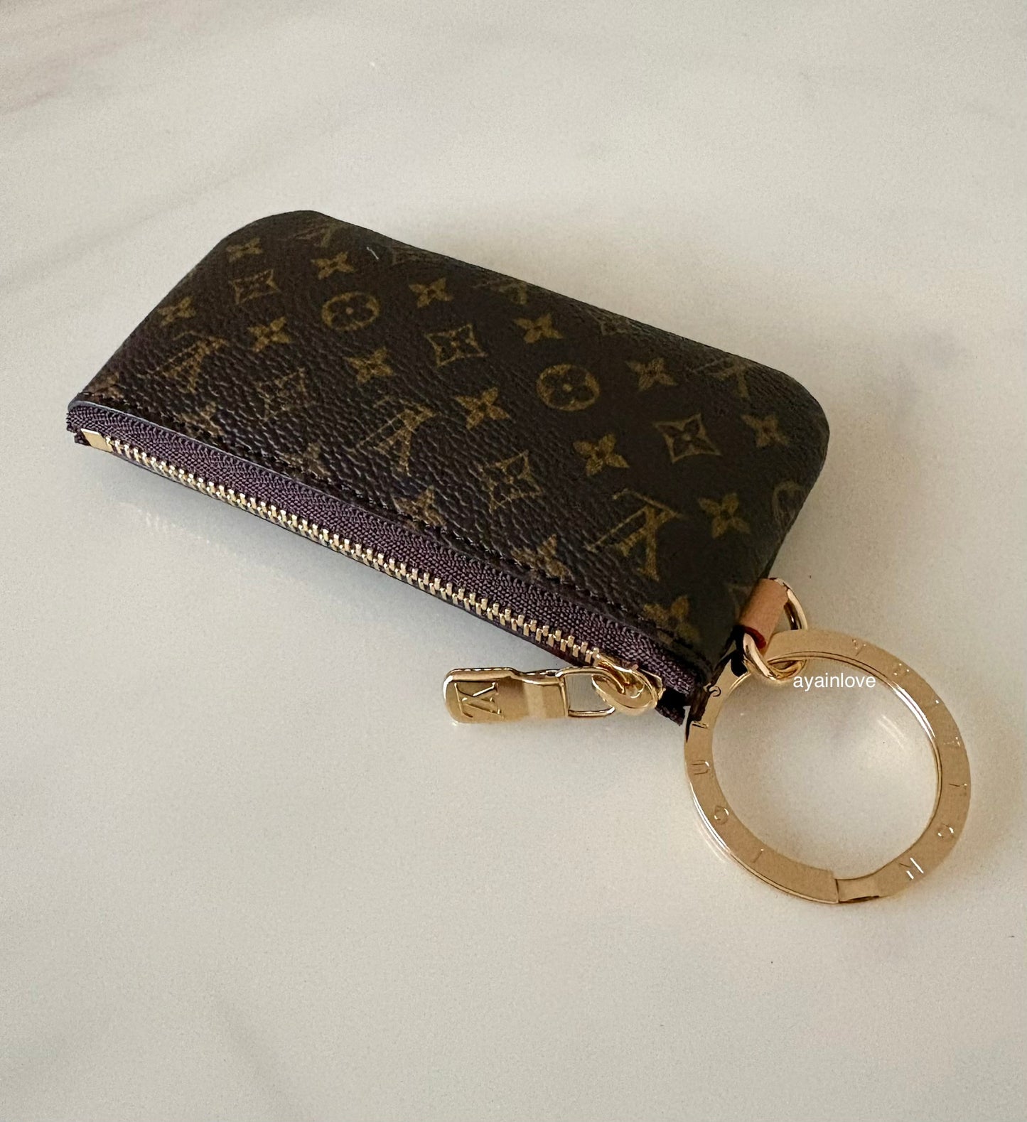 LV LOUIS VUITTON Monogram Phone-Card-Key Holder Gold Hardware