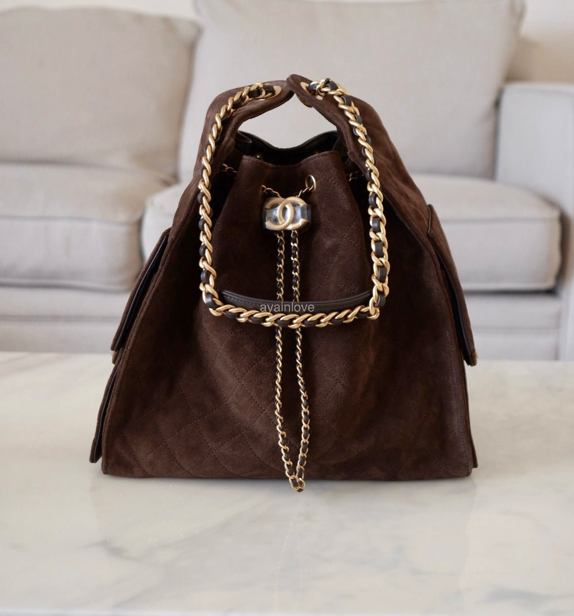 CHANEL 26C Dark Brown Suede Calfskin Medium 25 Bag Gold Hardware