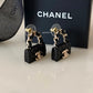CHANEL 23C Black Classic Flap Handbag Stud Earrings Gold Hardware