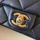 CHANEL 24S Black Lambskin Twin Pearls Quilted Mini Flap Bag Adjustable Gold Hardware