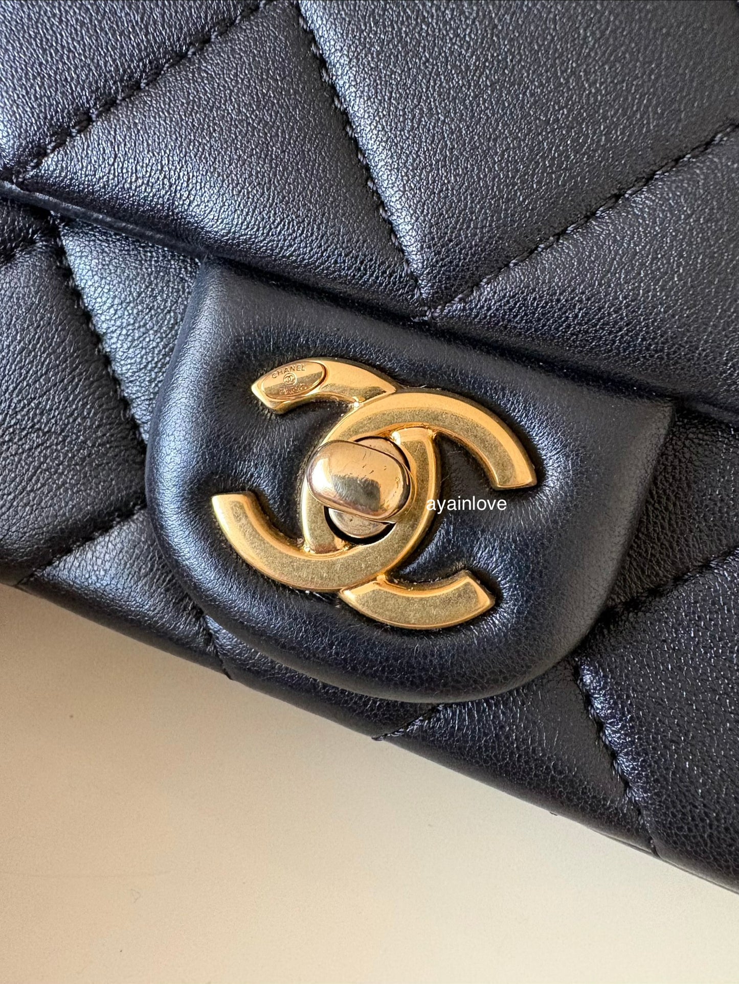 CHANEL 24S Black Lambskin Twin Pearls Quilted Mini Flap Bag Adjustable Gold Hardware