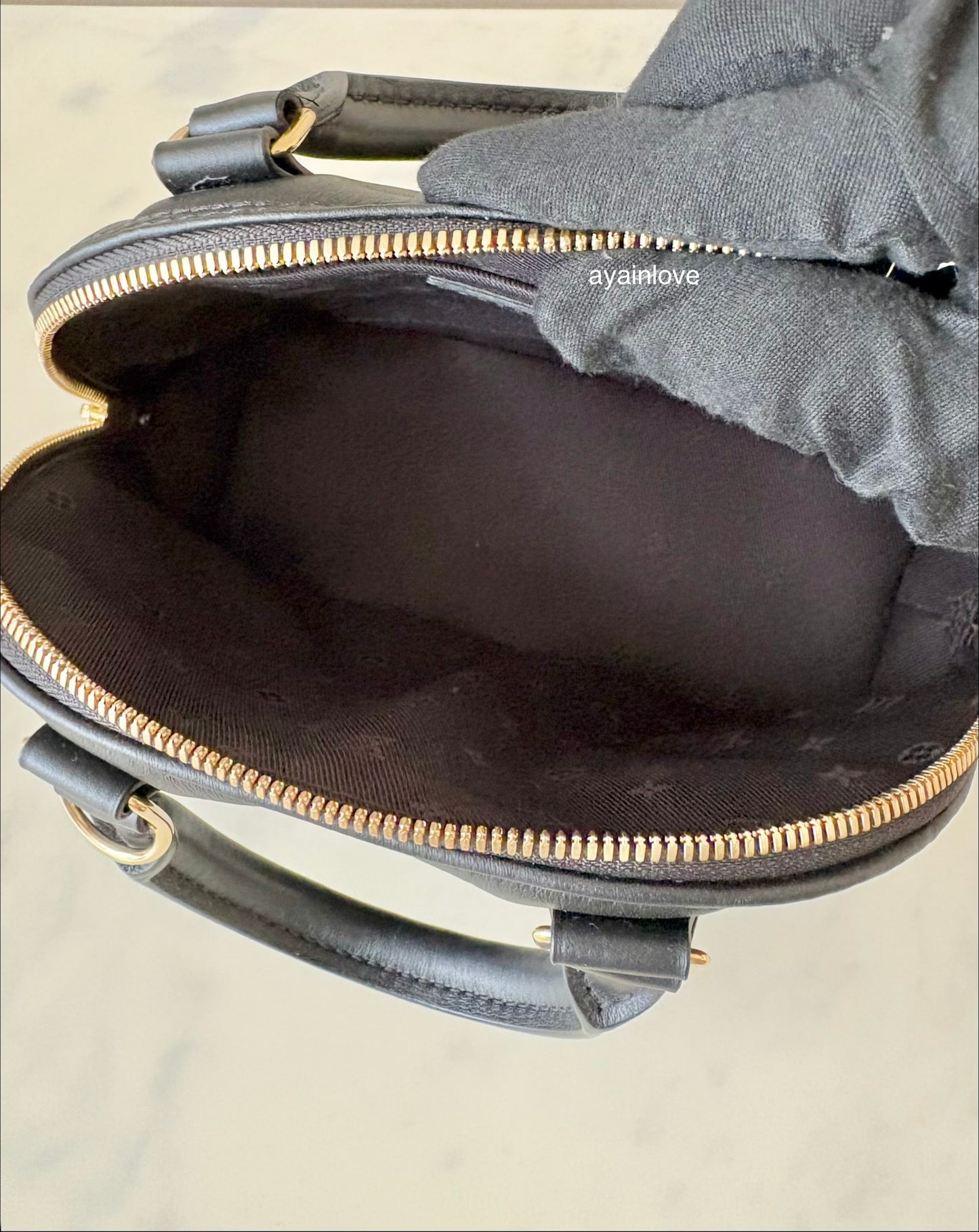 LOUIS VUITTON LV Alma BB Black Calfskin Bubblegram Bag Gold Hardware