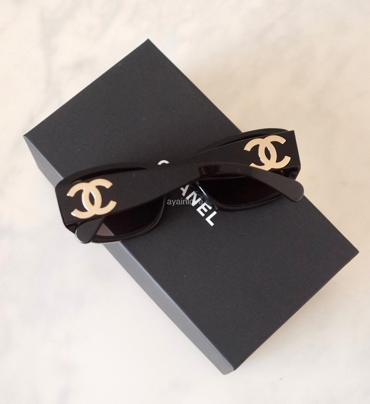 CHANEL Pillow Black CC Logo Hardware Rectangle Sunglasses