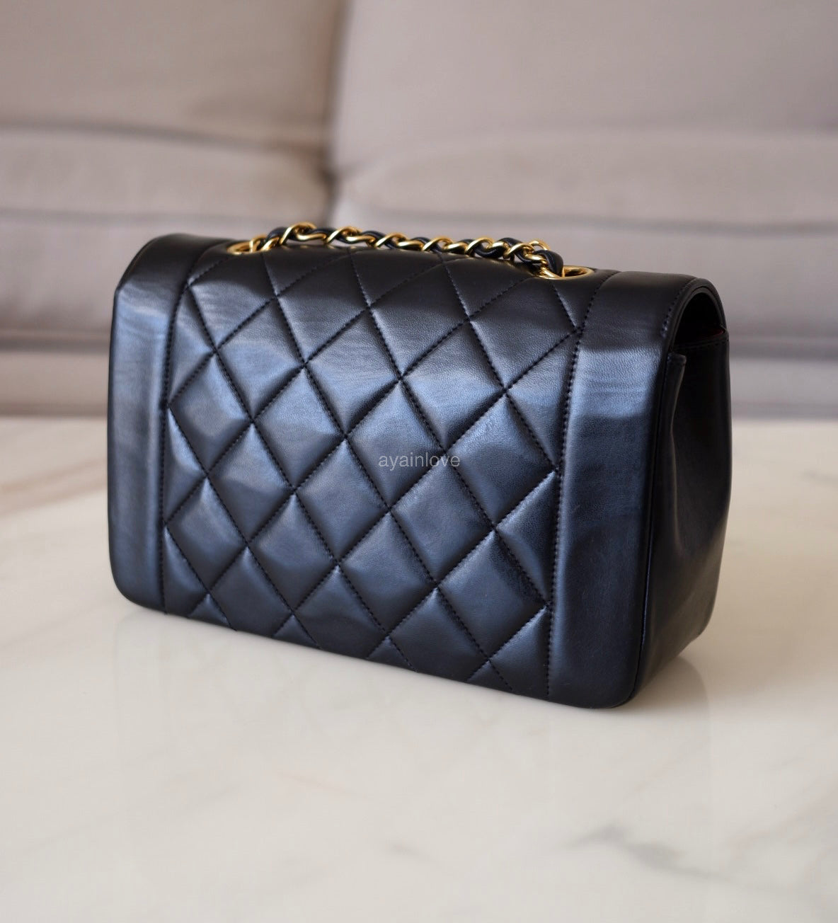 CHANEL Vintage Black Quilted Lambskin Small Diana Flap Bag 24KT Gold Plated Hardware Series 3