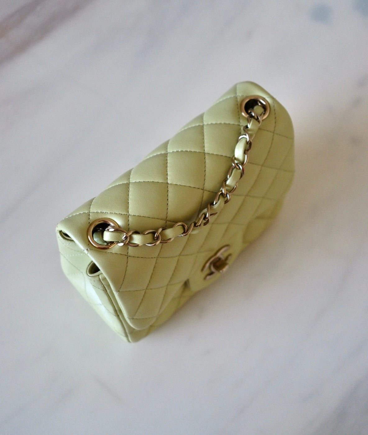 CHANEL 23C Light Green Microchipped Classic Quilted Square Mini Flap Bag Light Gold Hardware