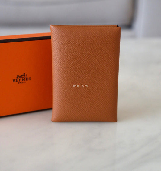 HERMES Calvi Gold Epsom Card Holder Palladium Hardware