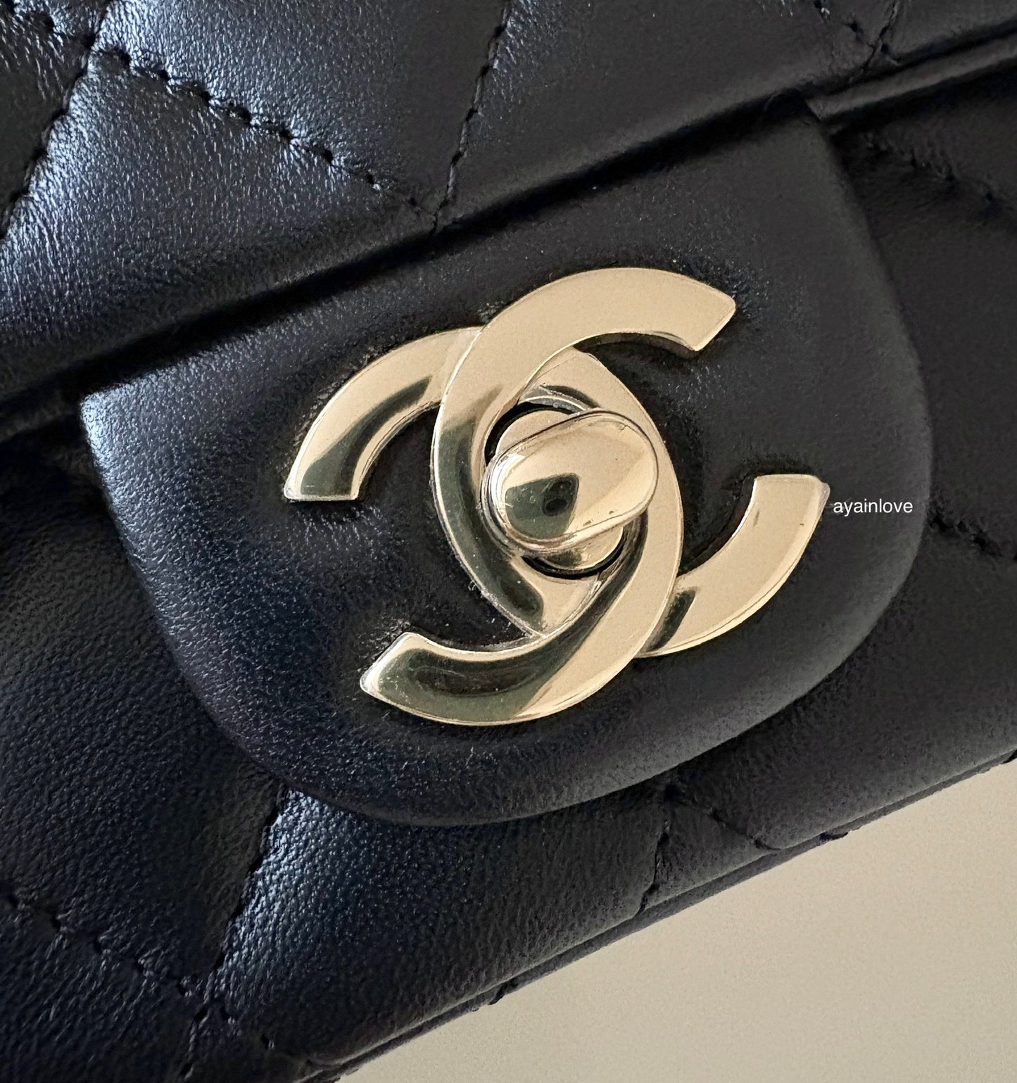 CHANEL 24K Black Lambskin Classic Rectangular Extra Mini 18cm Flap Light Gold Hardware