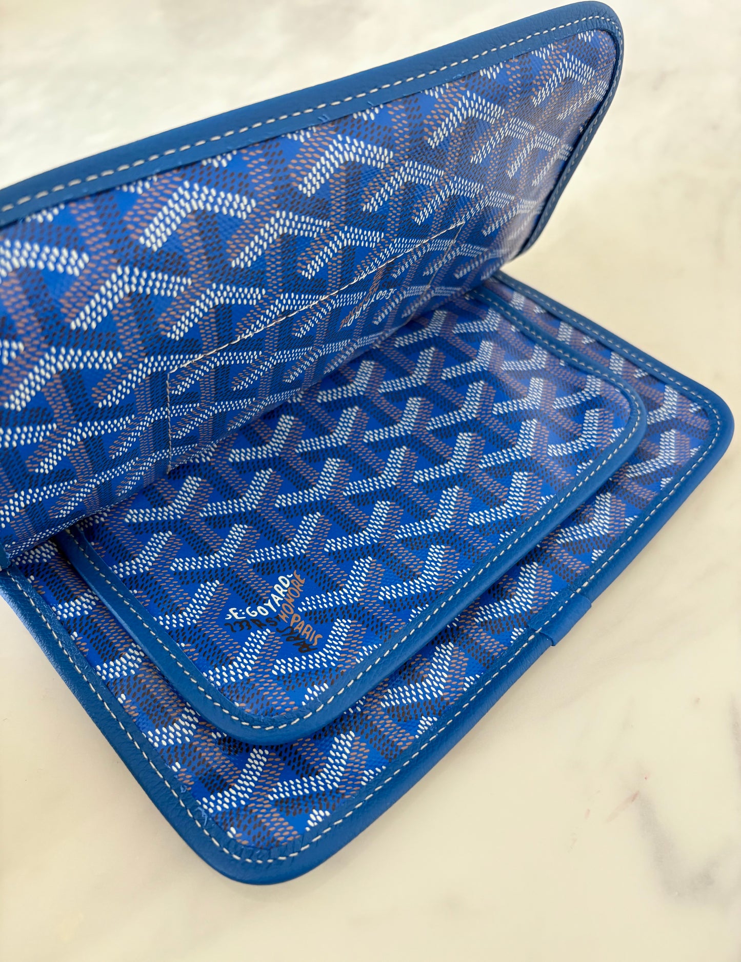 GOYARD Plumet Pocket Wallet Bag Sky Blue Goyardine Canvas