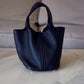 HERMES Picotin Lock 18 Caban Dark Blue Black Taurillion Clemence Gold Hardware K Stamp