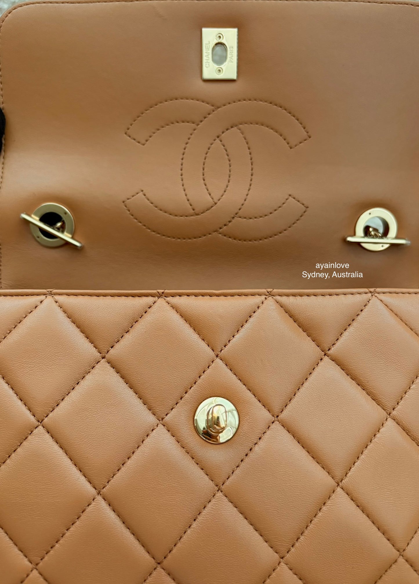 CHANEL Dark Beige Small Trendy Flap Bag Light Gold Hardware