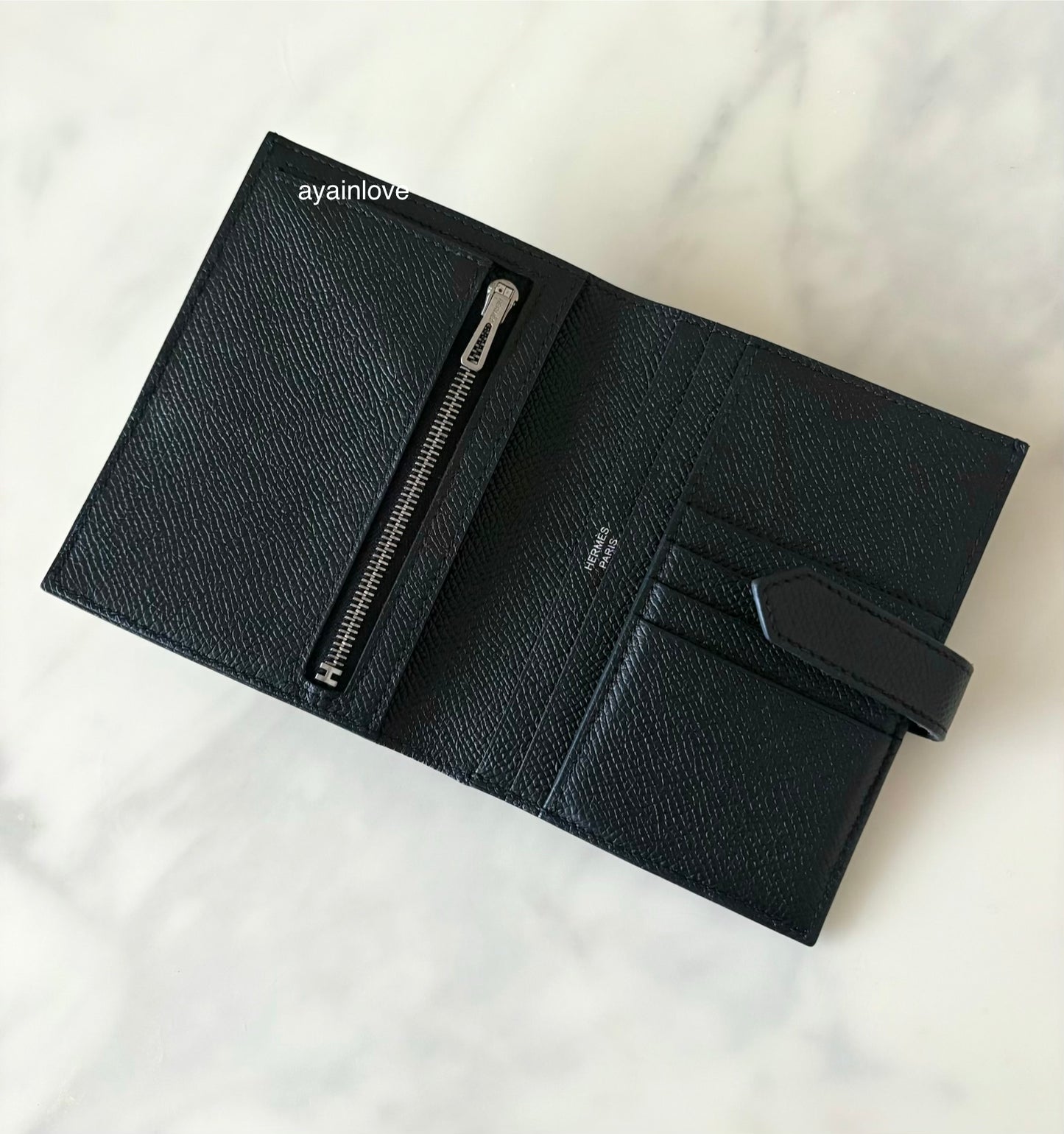 HERMES Bearn Compact Wallet Epsom Black Noir Palladium Hardware C Stamp