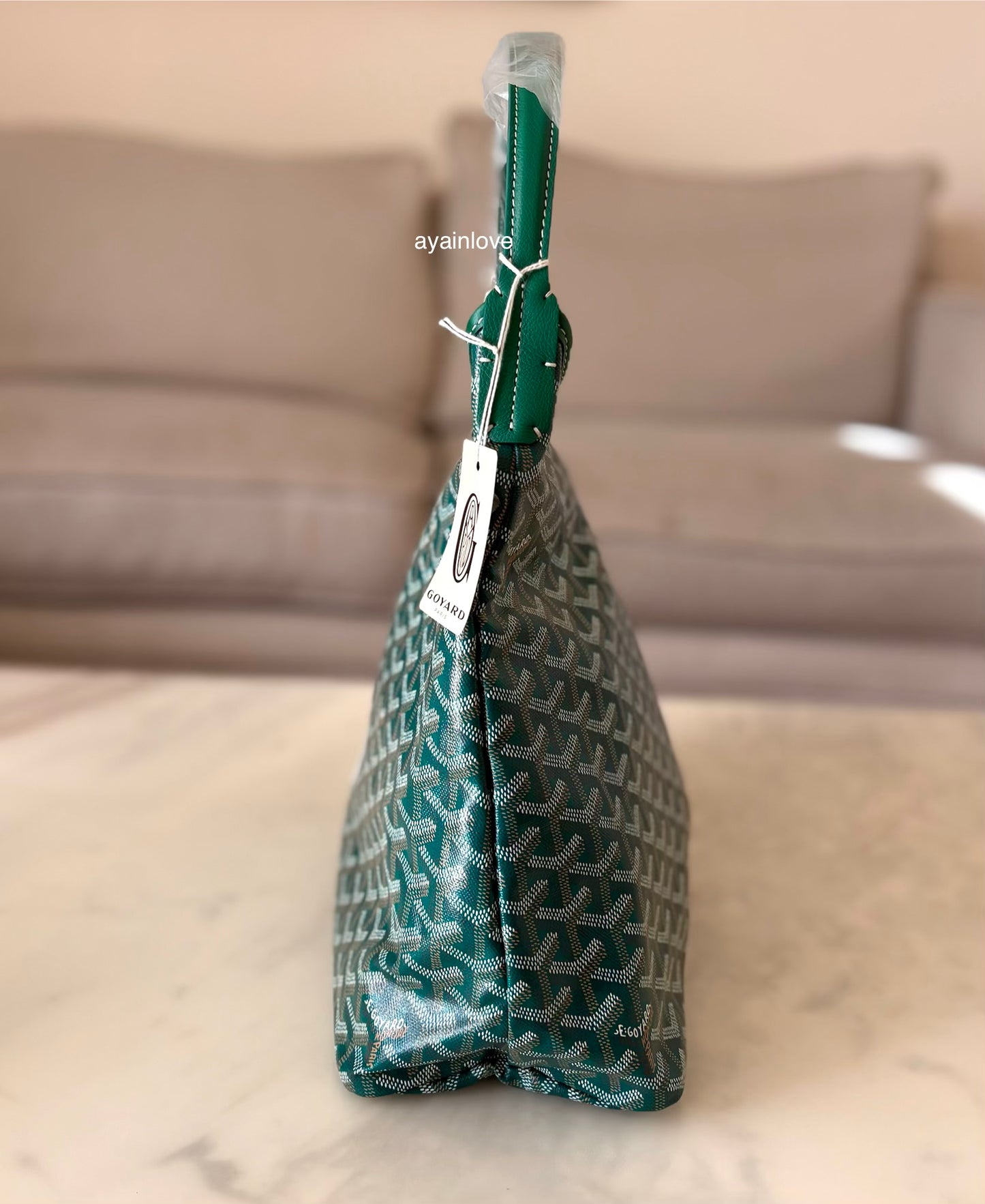GOYARD Green Goyardine Hobo Boheme PM Bag with Blue Heart Stamp