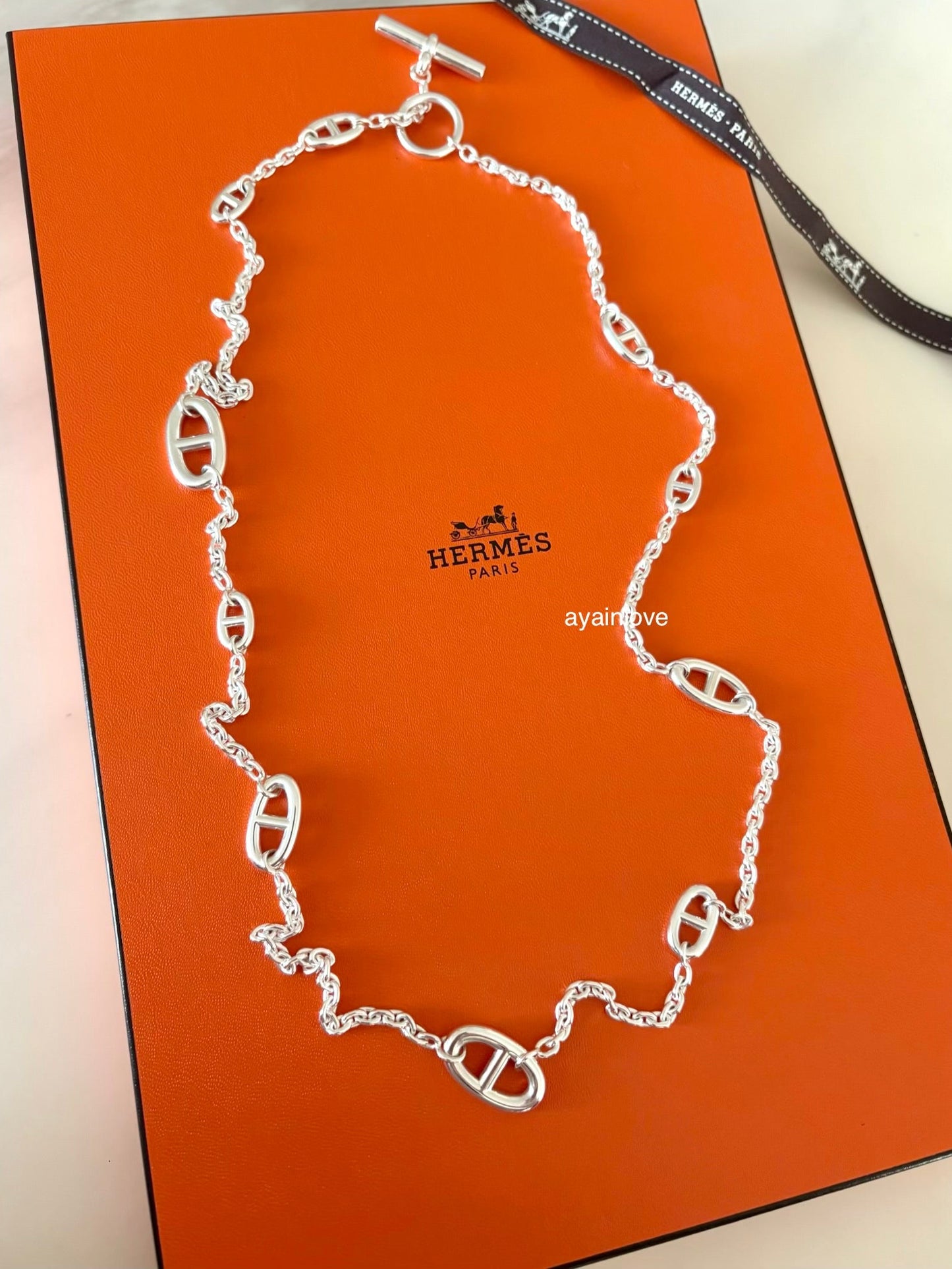 HERMES Farandole Long Necklace 80 Sterling Silver
