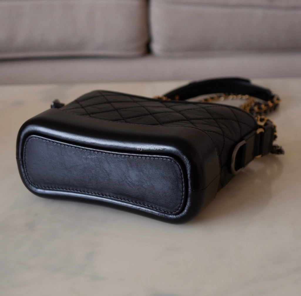 CHANEL Black Calf Skin Small Gabby Gabrielle Bag Mixed Hardware