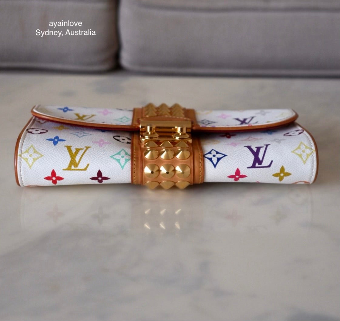 LOUIS VUITTON Courtney White Multicolour Murakami Clutch Bag Gold Hardware